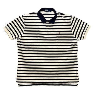POLO RALPH LAUREN Shirt Men's XXL Blue White Striped‎ Vintage S/S Ribbed Cuff